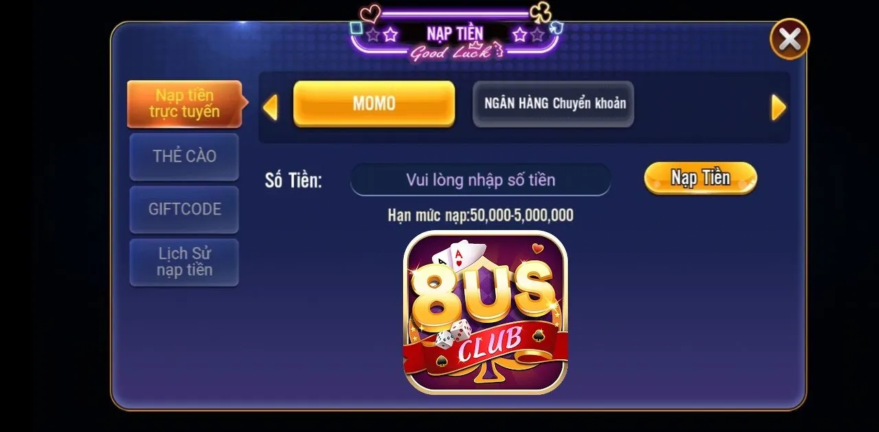 Các bước nạp tiền